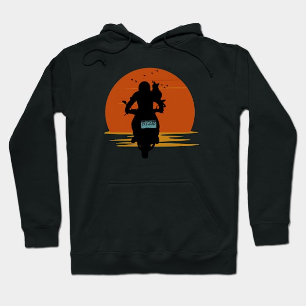 BIKER CAT DAD BEAUTIFUL SUNSET AND FLYING BIRDS Hoodie by DAZu